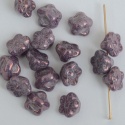 Flower Button 8mm Purple Chalk Vega Czech Glass Bead x 25